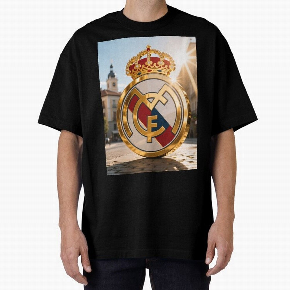 Plaza Sol Real Madrid Oversized T-Shirt Show Match Day Excitement for Match Day Hype around FIFA World Cup 2026, Messi, CR7 and Mbappe, Brazil, Portugal and Argentina, Championship Spirit, Famous Goals, Roaring Crowds and International Football