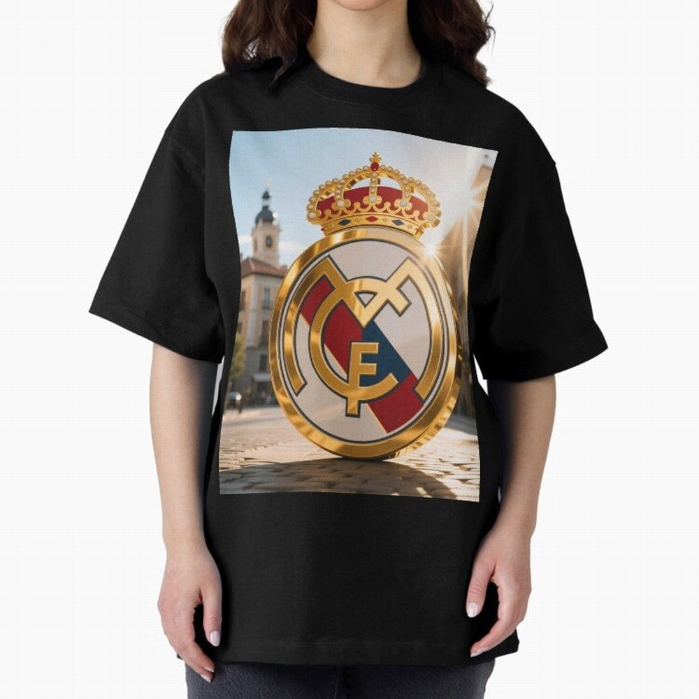 Plaza Sol Real Madrid Oversized T-Shirt Show Match Day Excitement for Match Day Hype around FIFA World Cup 2026, Messi, CR7 and Mbappe, Brazil, Portugal and Argentina, Championship Spirit, Famous Goals, Roaring Crowds and International Football