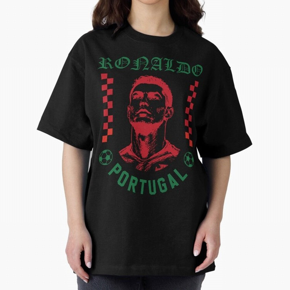 Cristiano Ronaldo Portugal Football Design World Cup Fan Art GOAT Soccer Oversized T-Shirt Live the Energy of Global Football Passion for FIFA World Cup 2026 Group Stage, with Mbappe and Neymar, Argentina, Fan Favorite Moments, National Team