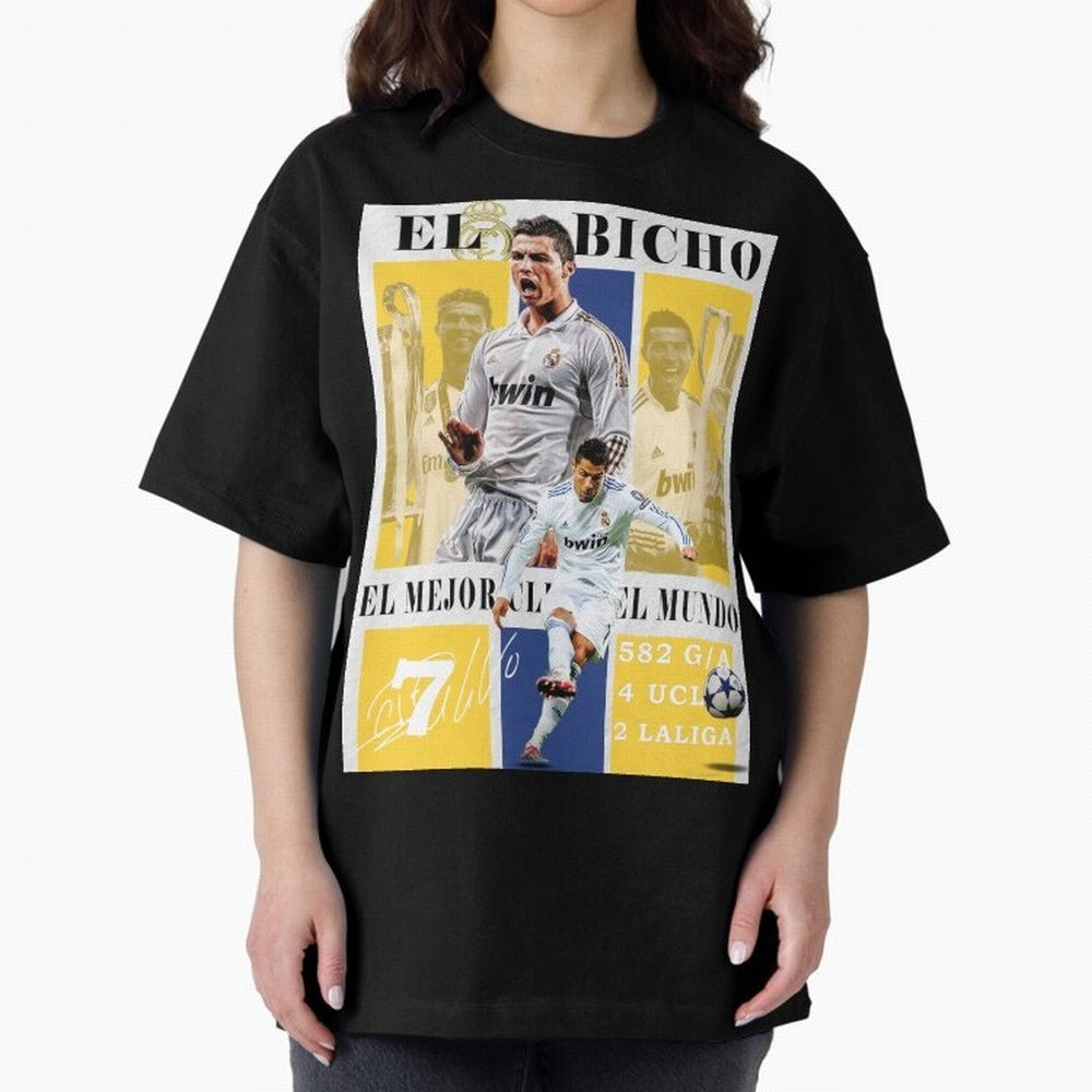 Cristiano Ronaldo Real Madrid Wall Art Oversized T-Shirt Showcase FIFA World Cup 2026 USA Canada Mexico for Fans of Neymar and Spain, Bringing Championship Spirit, Famous Goals, Roaring Crowds and International Football Unity; Created for Match Day