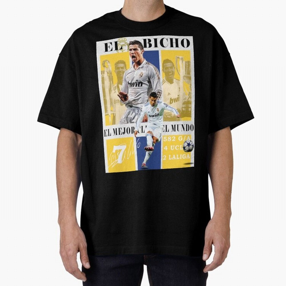 Cristiano Ronaldo Real Madrid Wall Art Oversized T-Shirt Showcase FIFA World Cup 2026 USA Canada Mexico for Fans of Neymar and Spain, Bringing Championship Spirit, Famous Goals, Roaring Crowds and International Football Unity; Created for Match Day