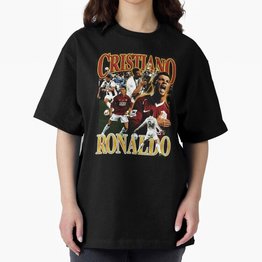 Cristiano Ronaldo Retro Collage Oversized T-Shirt Live for the Drama of Match Day Hype around FIFA World Cup 2026 Group Stage, Neymar, Argentina, France and Brazil, Tournament Hype, Historic Matchups, Family Viewing Parties and Global Sports Pride;