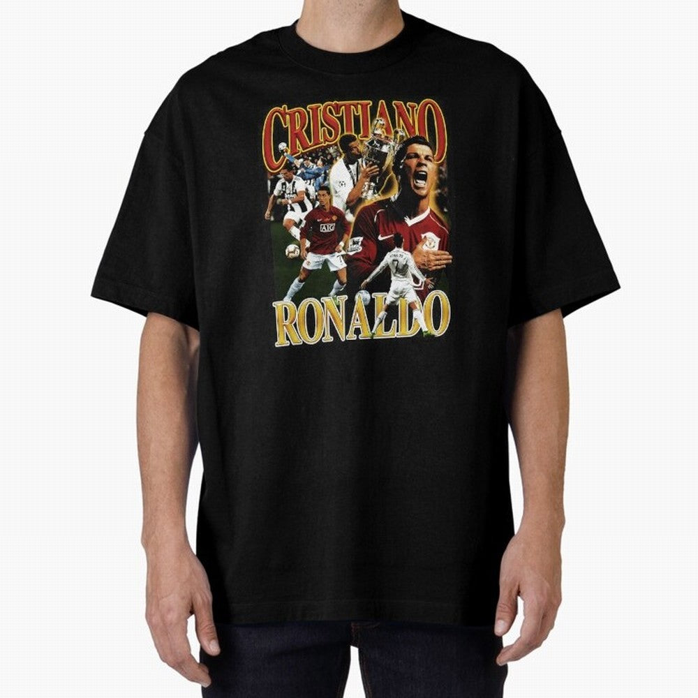 Cristiano Ronaldo Retro Collage Oversized T-Shirt Live for the Drama of Match Day Hype around FIFA World Cup 2026 Group Stage, Neymar, Argentina, France and Brazil, Tournament Hype, Historic Matchups, Family Viewing Parties and Global Sports Pride;