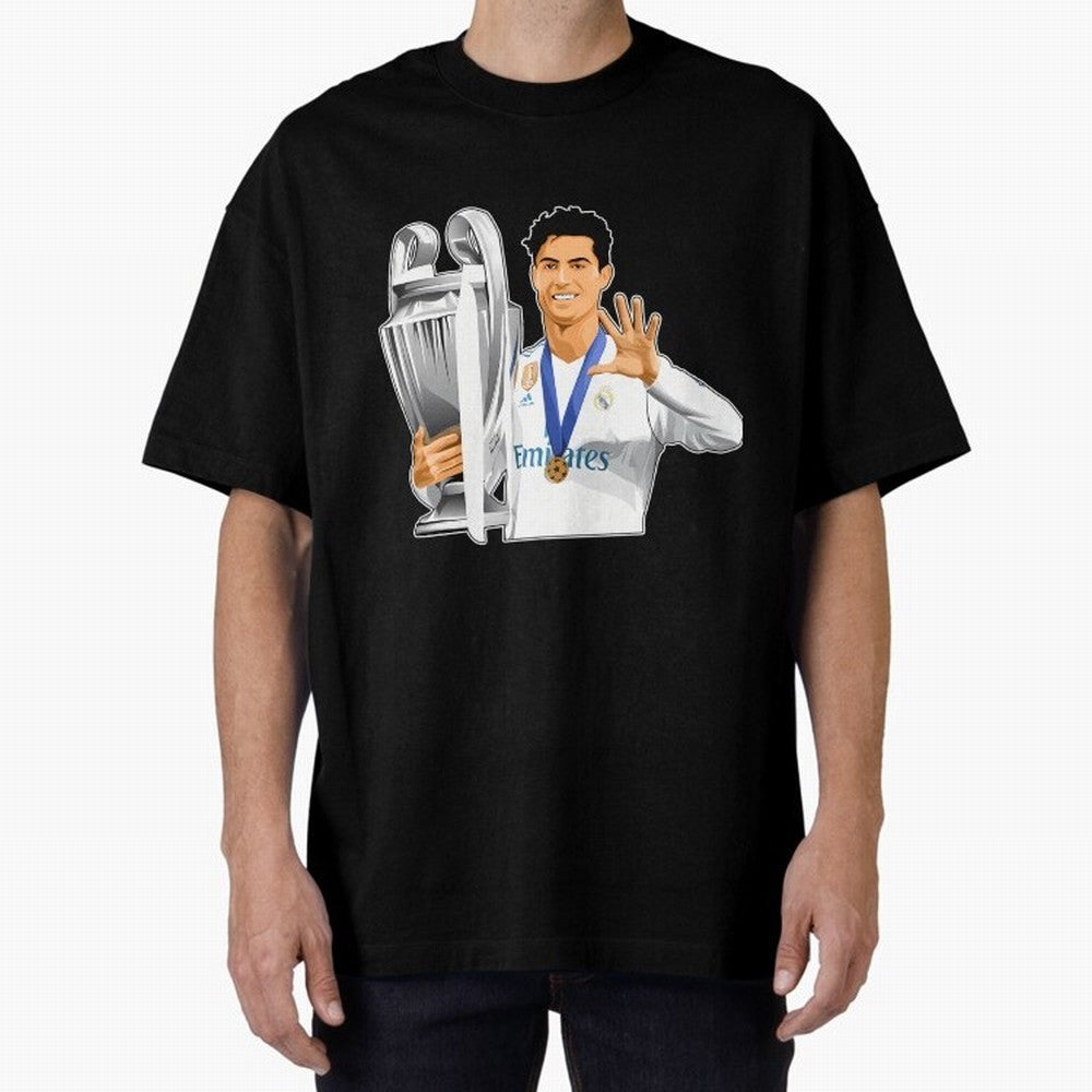 Ronaldo Throphy Oversized T-Shirt Feel Match Day Hype around FIFA World Cup 2026 USA Canada Mexico, Neymar, Portugal, Spain and Germany, Global Supporter Spirit, Legendary Goals, National Colors and Tournament Celebration; Ideal for Football Dads,