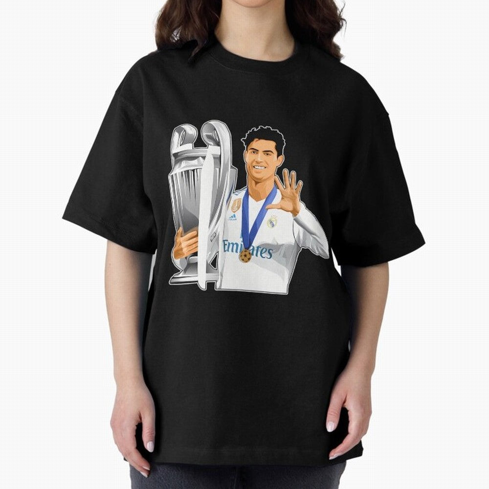 Ronaldo Throphy Oversized T-Shirt Feel Match Day Hype around FIFA World Cup 2026 USA Canada Mexico, Neymar, Portugal, Spain and Germany, Global Supporter Spirit, Legendary Goals, National Colors and Tournament Celebration; Ideal for Football Dads,