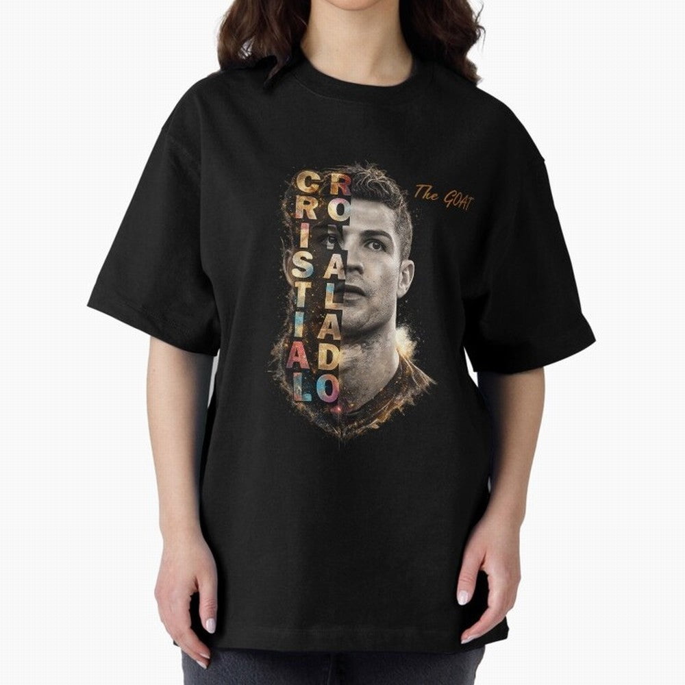 Cristiano Ronaldo Multicolor GOAT Oversized T-Shirt Feel FIFA World Cup 2026 for Fans of Haaland and Mbappe and England, France and Netherlands, Bringing Match Day Excitement, Supporter Culture, Golden Goals and Global Football Passion; Ideal for
