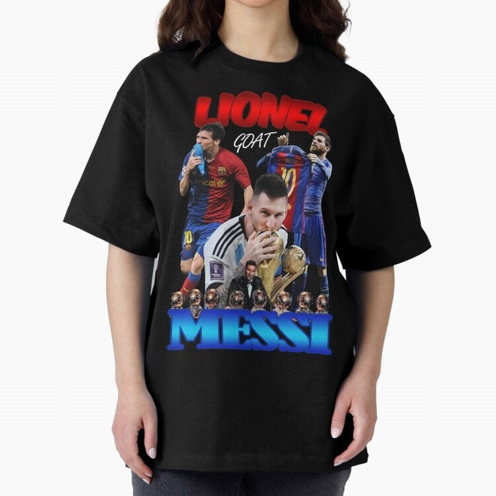 Lionel Messi GOAT: Barcelona & Argentina Oversized T-Shirt Share FIFA World Cup 2026 Group Stage Highlighting Mbappe, Portugal Energy, Sports Nostalgia, International Competition, Famous Players and Unforgettable Victories; Made for Collectors Who