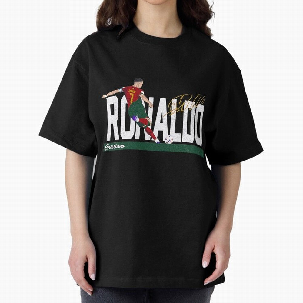 Cristiano Ronaldo Portugal Jersey -Last World Cup 2 Vintage Style Oversized T-Shirt Back Your Heroes with FIFA World Cup 2026 for Fans of Messi, CR7 and Mbappe and Portugal, Spain and Germany, Bringing Football Festival Excitement, Trophy
