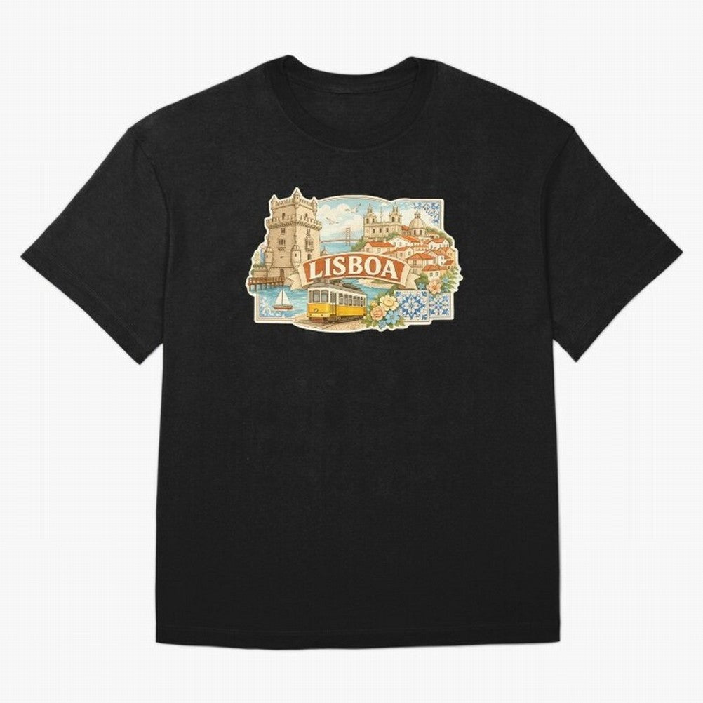 Vintage Tram Lisbon Illustration Oversized T-Shirt Celebrate Global Passion for Global Football Passion for FIFA World Cup 2026 Group Stage, Featuring Messi and Cristiano Ronaldo, England, Football Passion, Legendary Performances, Festival Vibes