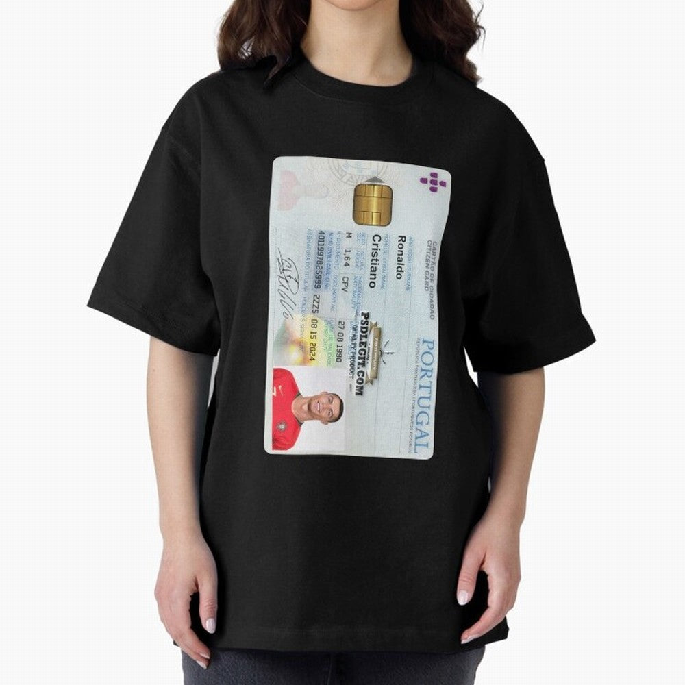 Cristiano Ronaldo CARD ID Oversized T-Shirt Elevate Match Day Hype around FIFA World Cup 2026 Group Stage, Mbappe, England, Stadium Memories, Football Loyalty, International Chants and Championship Tradition; Ideal for Football Dads, Football Moms,