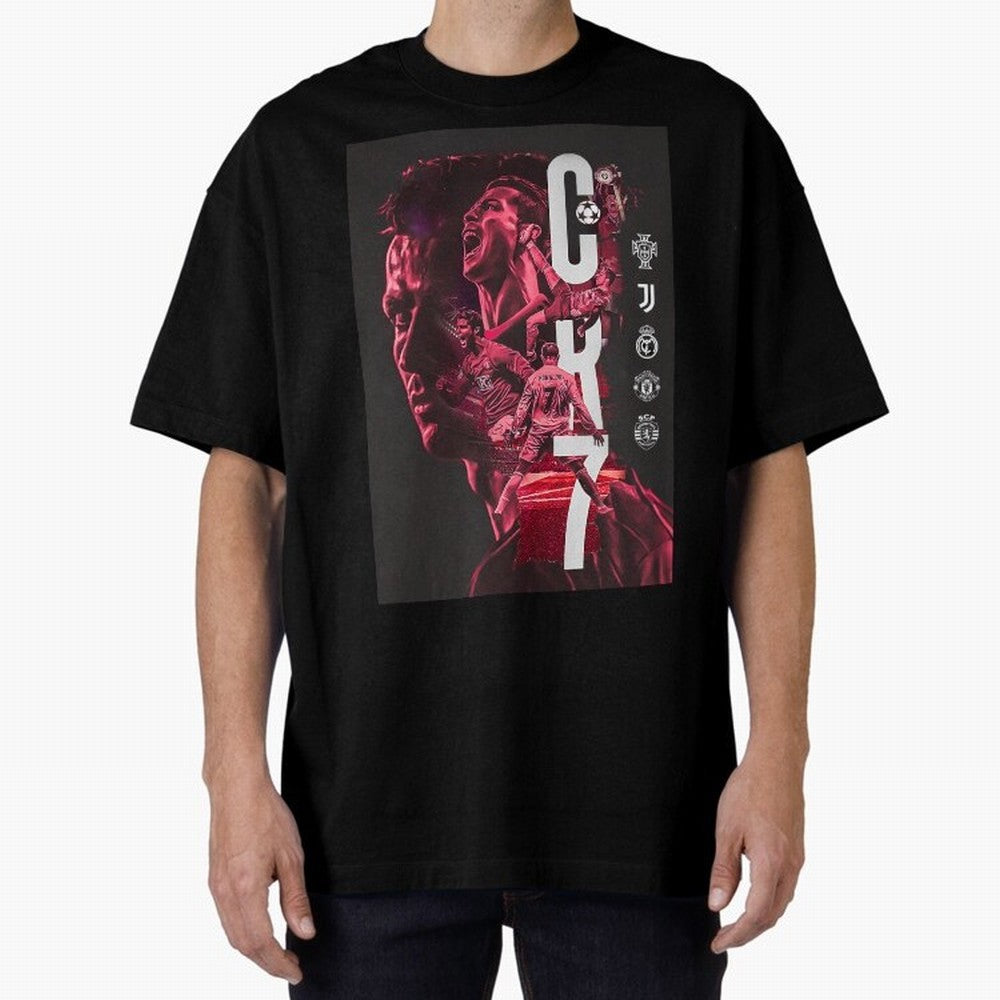 CR7 Oversized T-Shirt Experience the Global Stage of Match Day Hype around FIFA World Cup 2026 Group Stage, Messi, CR7 and Mbappe, Portugal, Spain and Germany, Retro Football Energy, Iconic Rivalries, Trophy Chase Drama and Stadium Atmosphere;