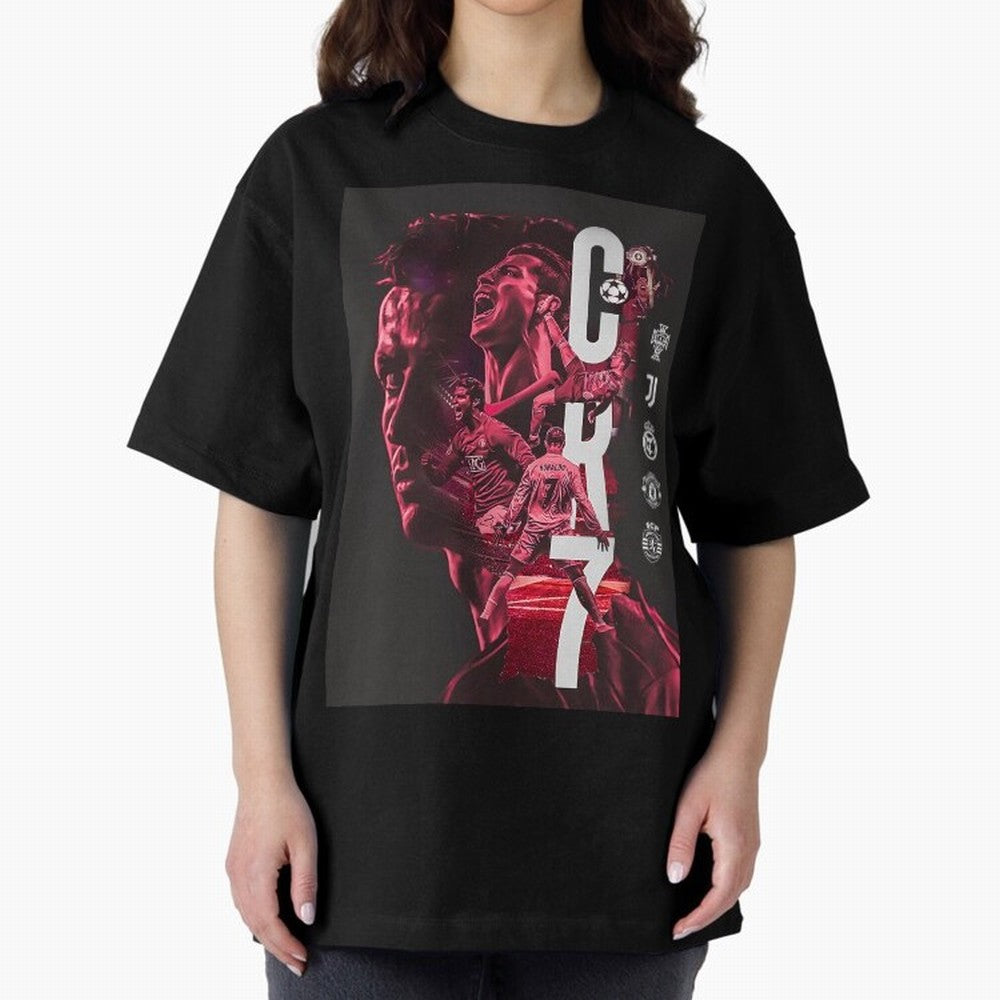 CR7 Oversized T-Shirt Experience the Global Stage of Match Day Hype around FIFA World Cup 2026 Group Stage, Messi, CR7 and Mbappe, Portugal, Spain and Germany, Retro Football Energy, Iconic Rivalries, Trophy Chase Drama and Stadium Atmosphere;