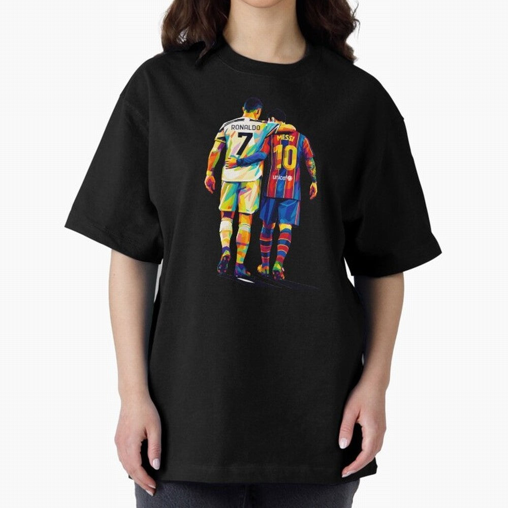 Cristiano Ronaldo And Messi Wpap Art Oversized T-Shirt Bring Match Day Fire to the FIFA World Cup 2026 USA Canada Mexico Journey through Haaland and Mbappe Highlights, Germany Pride, Football History, Final Match Energy, Crowd Noise and Once in a