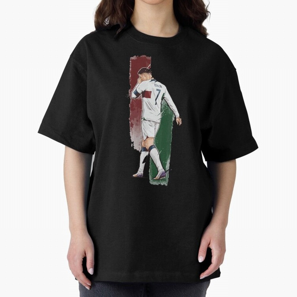 Ronaldo Crying World Cup 2022 Oversized T-Shirt Bring Stadium Energy to FIFA World Cup 2026 USA Canada Mexico Capturing Mbappe, Spain Energy, Football Festival Excitement, Trophy Ambitions, Country Rivalries and Star Player Buzz; Ideal for Fans Who
