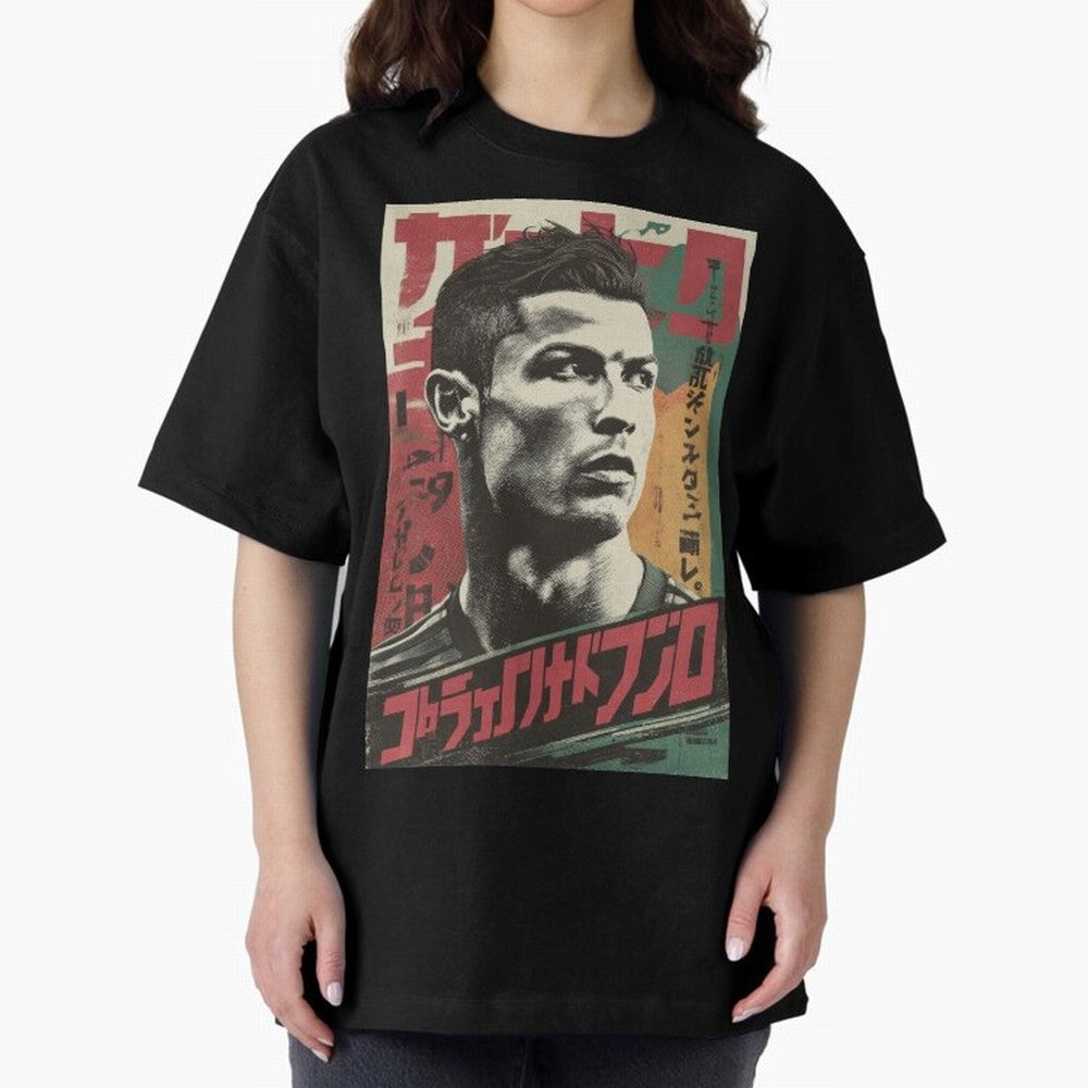 Cristiano Vintage Warned Japanese Poster Oversized T-Shirt Celebrate FIFA World Cup 2026 USA Canada Mexico Connected to Haaland and Mbappe, Brazil, Portugal and Argentina Energy, Fan Favorite Moments, National Team Passion, Big Match Drama and