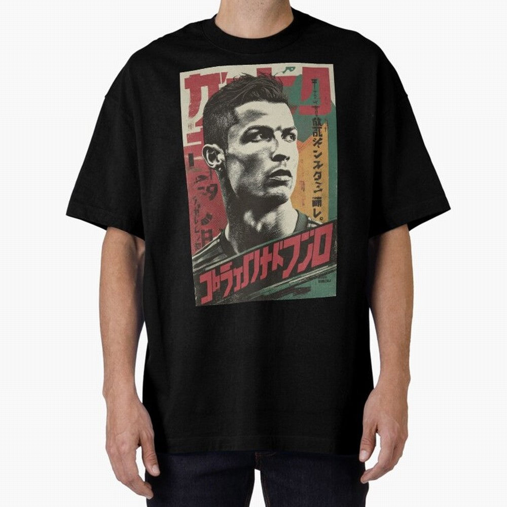 Cristiano Vintage Warned Japanese Poster Oversized T-Shirt Celebrate FIFA World Cup 2026 USA Canada Mexico Connected to Haaland and Mbappe, Brazil, Portugal and Argentina Energy, Fan Favorite Moments, National Team Passion, Big Match Drama and