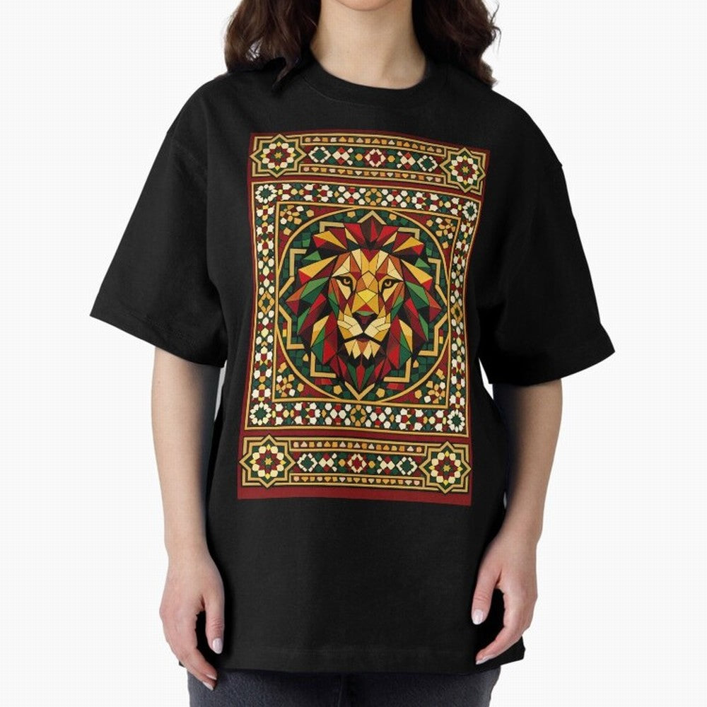 Portuguese Geometric Lion Portrait Oversized T-Shirt Capture FIFA World Cup 2026 Group Stage Spirit, Celebrating Netherlands, Messi, Sports Nostalgia, International Competition, Famous Players and Unforgettable Victories; Made for Collectors Who