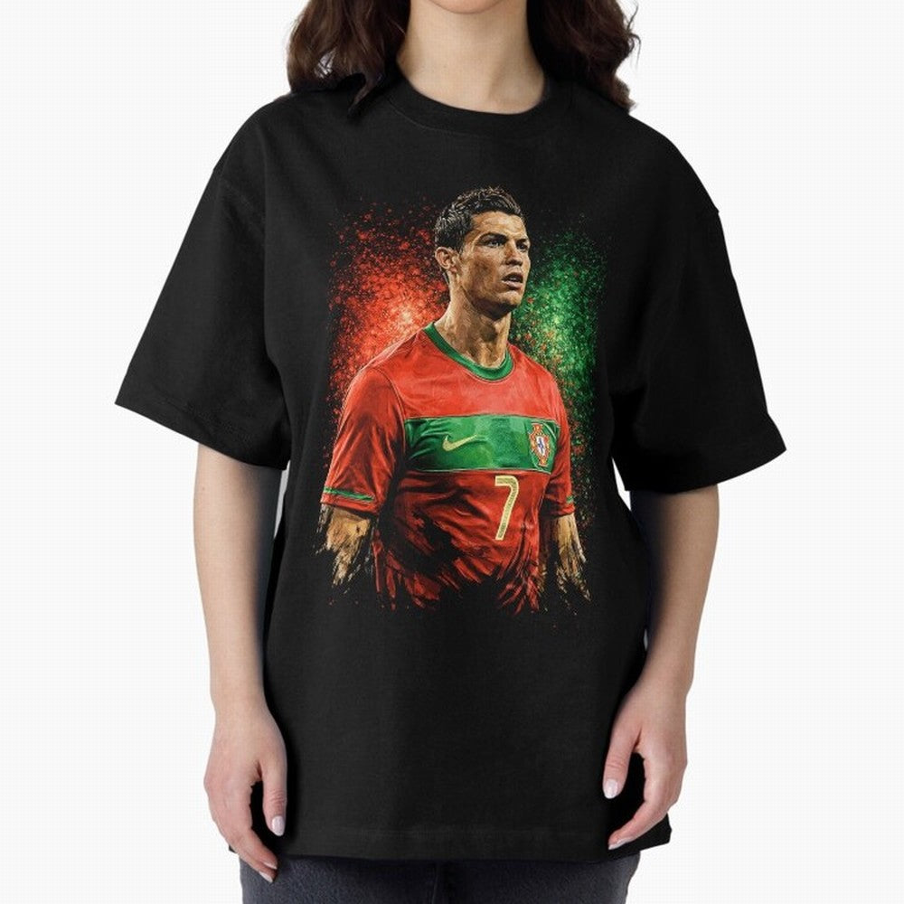 Cristiano Ronaldo Football Legend Oversized T-Shirt Celebrate Rivalries and Pride in FIFA World Cup 2026 Group Stage Connected to Haaland, Brazil, Portugal and Argentina Energy, Supporter Pride, Iconic Celebrations, Legendary Names and Global Match