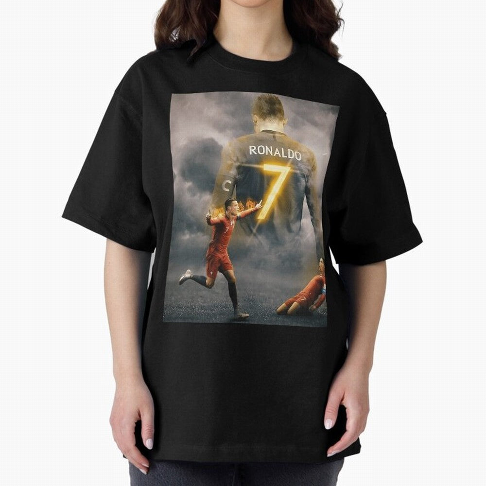 Aesthetic Ronaldo Poster Oversized T-Shirt Remember FIFA World Cup 2026 USA Canada Mexico for Fans of Haaland and Mbappe and Argentina, France and Brazil, Bringing Global Supporter Spirit, Legendary Goals, National Colors and Tournament
