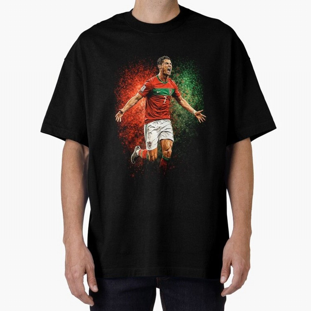 Cristiano Ronaldo Football Legend Oversized T-Shirt Relive Global Football Passion for FIFA World Cup 2026, Capturing Cristiano Ronaldo, Spain and Netherlands, Retro Football Energy, Iconic Rivalries, Trophy Chase Drama and Stadium Atmosphere;