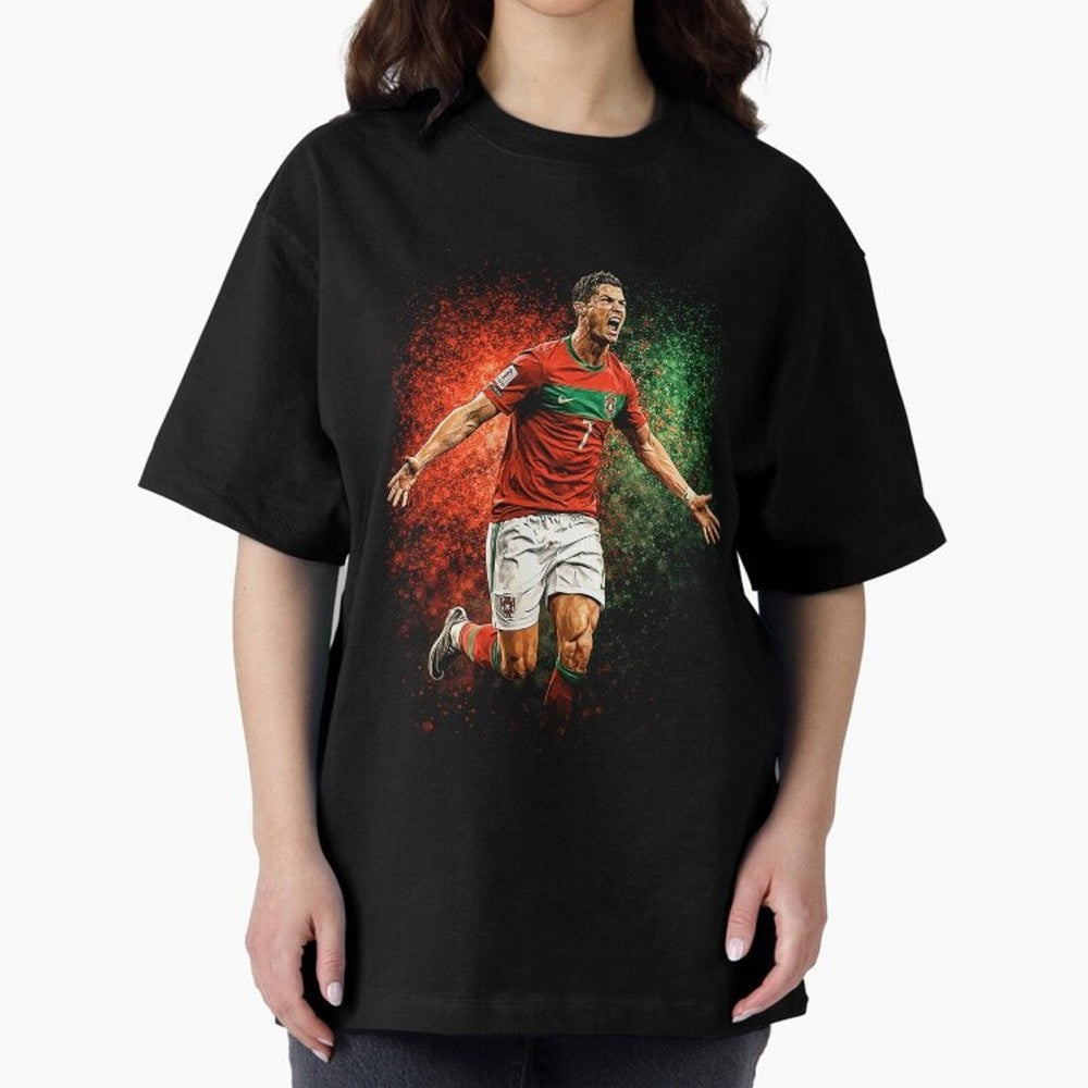 Cristiano Ronaldo Football Legend Oversized T-Shirt Relive Global Football Passion for FIFA World Cup 2026, Capturing Cristiano Ronaldo, Spain and Netherlands, Retro Football Energy, Iconic Rivalries, Trophy Chase Drama and Stadium Atmosphere;