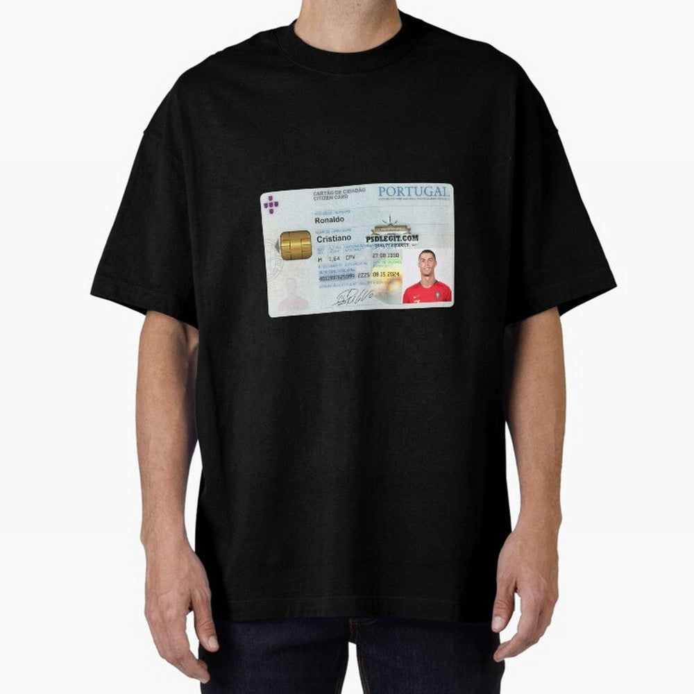 Cristiano Ronaldo CARD ID Oversized T-Shirt Show Support during FIFA World Cup 2026 Spirit, with Argentina and Brazil, Neymar, Haaland and Cristiano Ronaldo, Retro Football Energy, Iconic Rivalries, Trophy Chase Drama and Stadium Atmosphere;