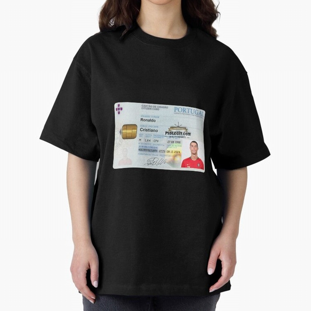 Cristiano Ronaldo CARD ID Oversized T-Shirt Show Support during FIFA World Cup 2026 Spirit, with Argentina and Brazil, Neymar, Haaland and Cristiano Ronaldo, Retro Football Energy, Iconic Rivalries, Trophy Chase Drama and Stadium Atmosphere;