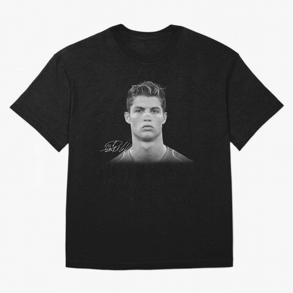 Cristiano Ronaldo T-Shirt Big Face Young Ronaldo - Black and White Oversized T-Shirt Bring World Football Passion into Global Football Passion for FIFA World Cup 2026 Group Stage, Featuring Mbappe and Neymar, Argentina and Brazil, Classic Soccer