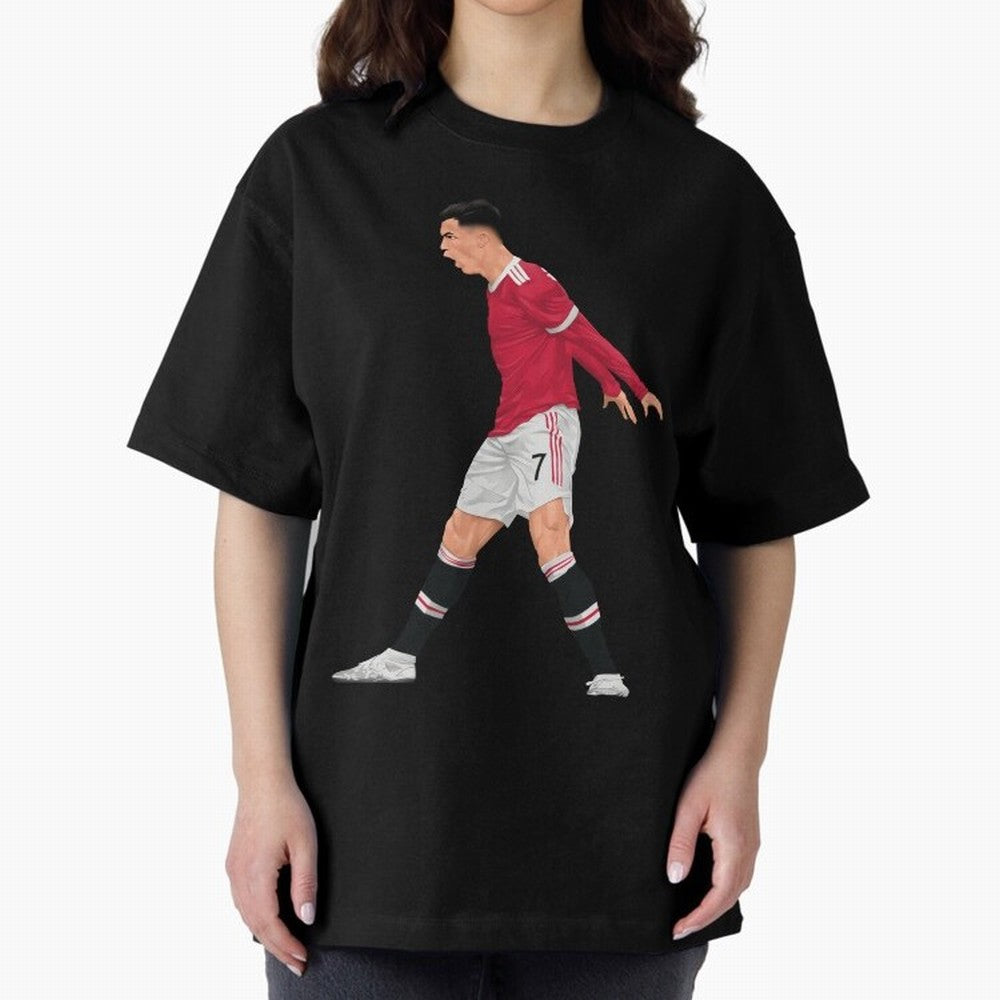 Cristiano Ronaldo Celebration Oversized T-Shirt Capture FIFA World Cup 2026 USA Canada Mexico Spirit, Featuring Brazil, Cristiano Ronaldo, Haaland and CR7, Championship Spirit, Famous Goals, Roaring Crowds and International Football Unity; Ideal