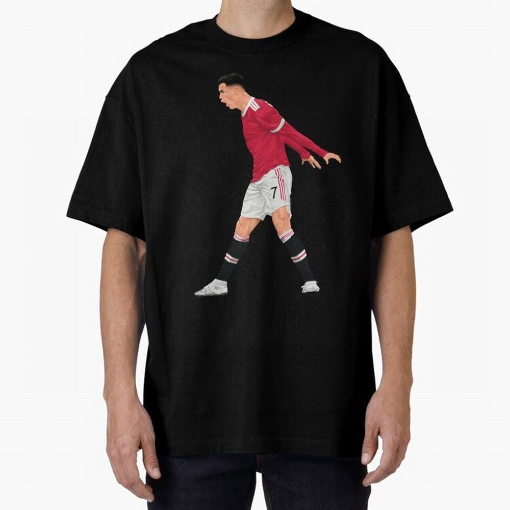 Cristiano Ronaldo Celebration Oversized T-Shirt Capture FIFA World Cup 2026 USA Canada Mexico Spirit, Featuring Brazil, Cristiano Ronaldo, Haaland and CR7, Championship Spirit, Famous Goals, Roaring Crowds and International Football Unity; Ideal
