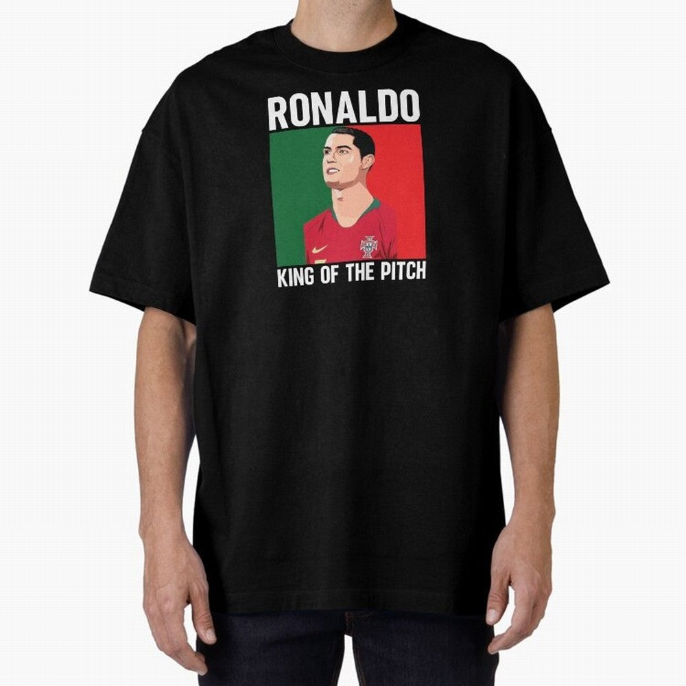 Ronaldo: King Of The Pitch Oversized T-Shirt Fuel the Hype around Match Day Hype around FIFA World Cup 2026, Mbappe, England and Germany, Classic Soccer Heritage, Championship Pressure, Fan Loyalty and International Pride; Ideal for Passionate Fans