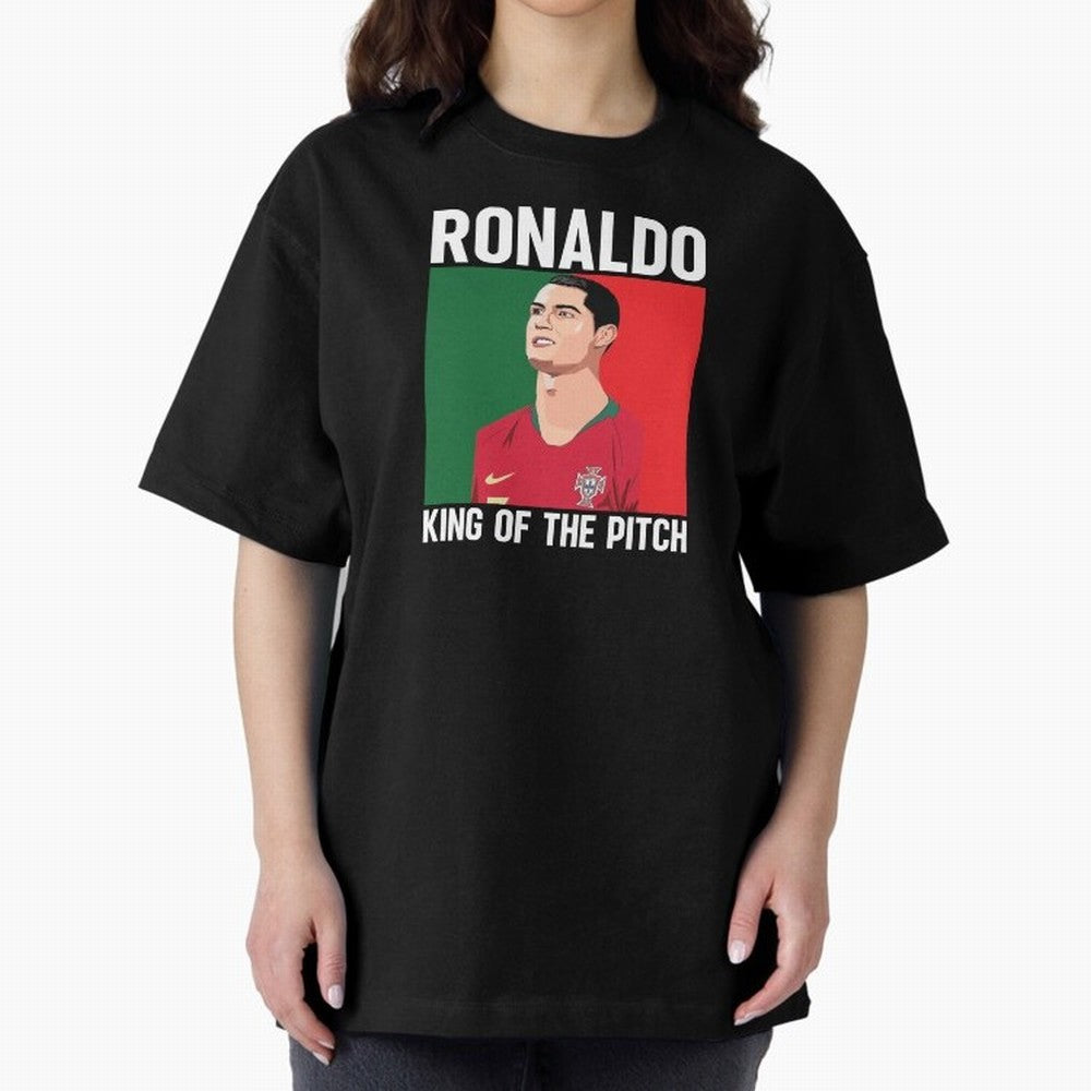 Ronaldo: King Of The Pitch Oversized T-Shirt Fuel the Hype around Match Day Hype around FIFA World Cup 2026, Mbappe, England and Germany, Classic Soccer Heritage, Championship Pressure, Fan Loyalty and International Pride; Ideal for Passionate Fans