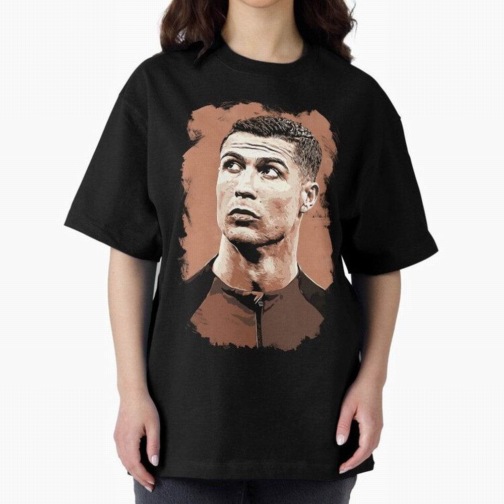 Cristiano Ronaldo Vexel Painting Oversized T-Shirt Represent Football Lovers during Match Day Hype around FIFA World Cup 2026, Mbappe and Neymar, France and Portugal, Worldwide Fan Energy, Dramatic Goals, Stadium Lights and Championship