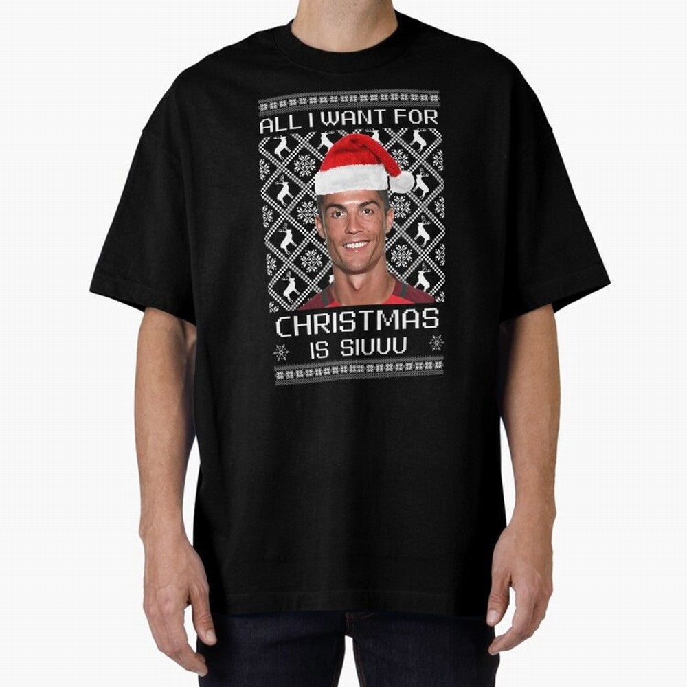 Cristiano Ronaldo Siuuu Christmas Oversized T-Shirt Bring Retro Soccer Energy to FIFA World Cup 2026 USA Canada Mexico for Fans of Messi, CR7 and Mbappe and Germany, Bringing Worldwide Fan Energy, Dramatic Goals, Stadium Lights and Championship