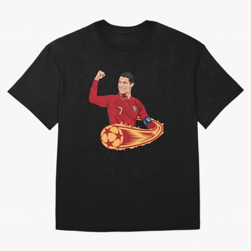 Cristiano Ronaldo drawing Oversized T-Shirt Celebrate Soccer Greatness during Global Football Passion for FIFA World Cup 2026 USA Canada Mexico, Inspired by Cristiano Ronaldo, Spain and Netherlands, Sports Nostalgia, International Competition,
