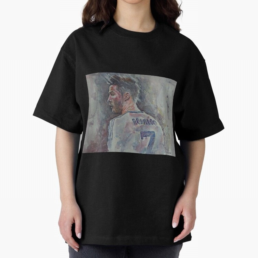 Cristiano Ronaldo - Portrait 1 Oversized T-Shirt Celebrate Football Heritage in Match Day Hype around FIFA World Cup 2026 USA Canada Mexico, CR7 and Messi, Brazil, Match Day Excitement, Supporter Culture, Golden Goals and Global Football Passion;