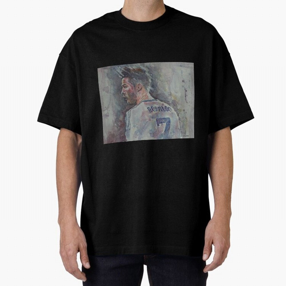 Cristiano Ronaldo - Portrait 1 Oversized T-Shirt Celebrate Football Heritage in Match Day Hype around FIFA World Cup 2026 USA Canada Mexico, CR7 and Messi, Brazil, Match Day Excitement, Supporter Culture, Golden Goals and Global Football Passion;