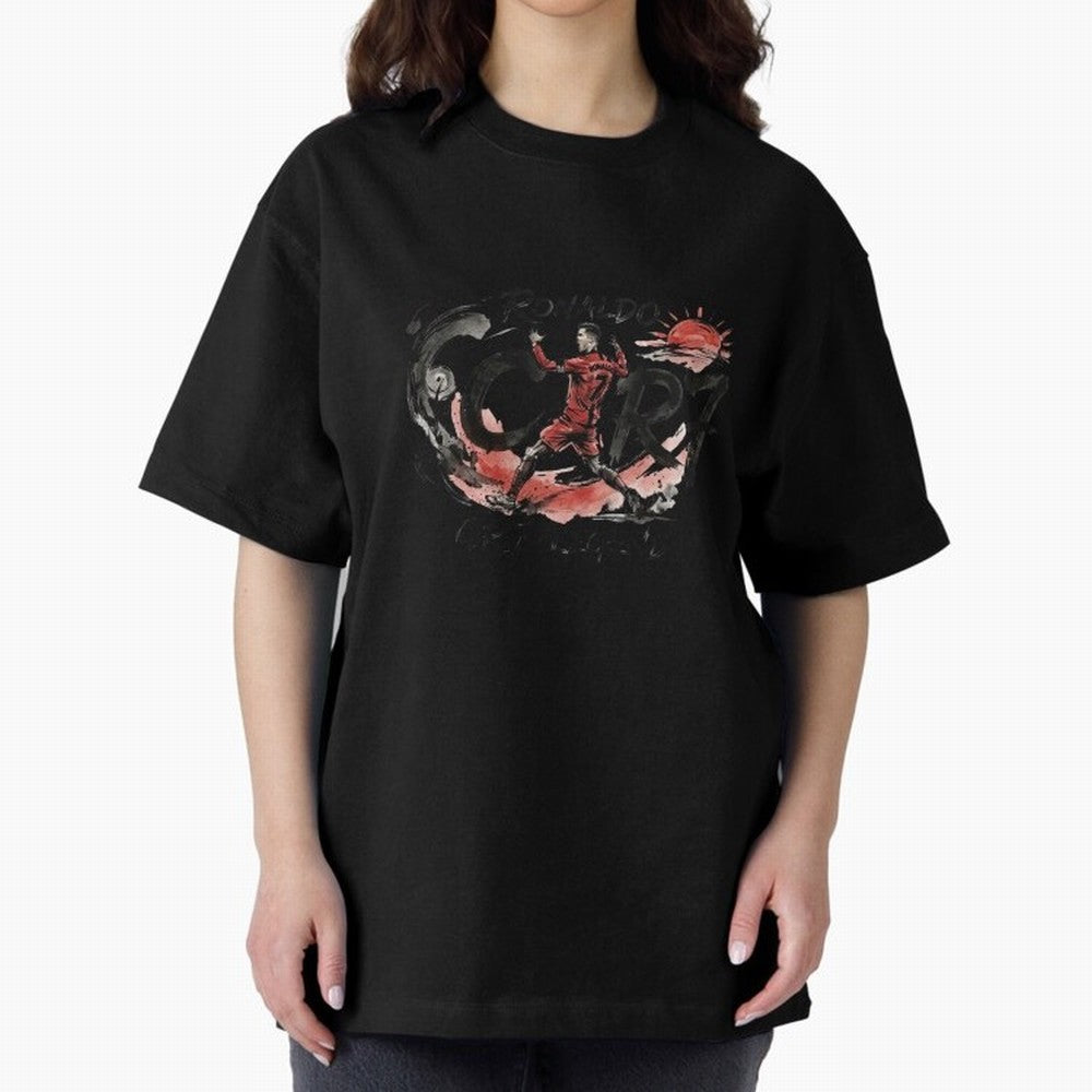 Cristiano Ronaldo CR7 Legend Japanese Ink Art Style Oversized T-Shirt Celebrate National Team Dreams in Match Day Hype around FIFA World Cup 2026 USA Canada Mexico, CR7 and Messi, England, France and Netherlands, Worldwide Fan Energy, Dramatic