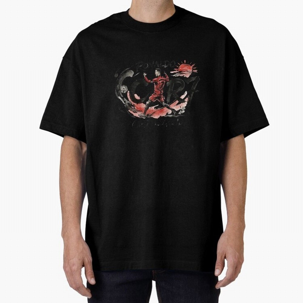 Cristiano Ronaldo CR7 Legend Japanese Ink Art Style Oversized T-Shirt Celebrate National Team Dreams in Match Day Hype around FIFA World Cup 2026 USA Canada Mexico, CR7 and Messi, England, France and Netherlands, Worldwide Fan Energy, Dramatic