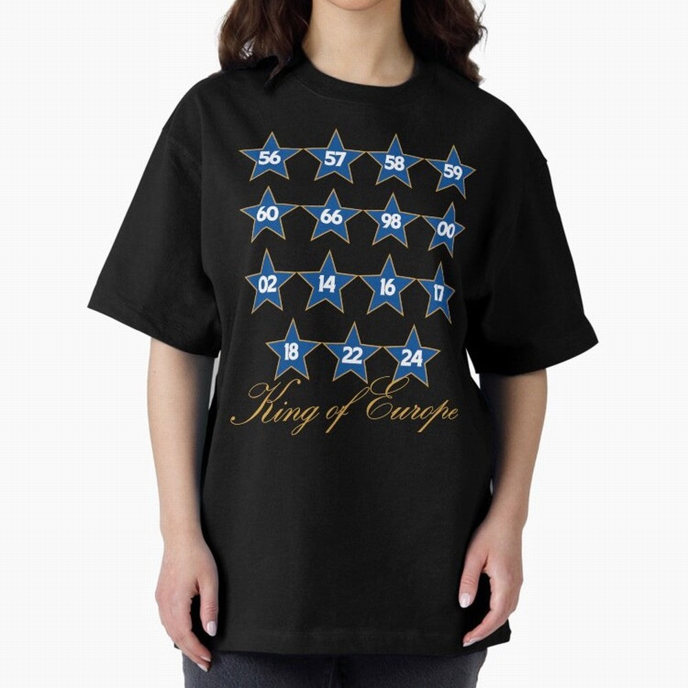 Real Madrid European Cups Oversized T-Shirt Feel the Roar of Match Day Hype around FIFA World Cup 2026 Group Stage, Mbappe and Neymar, Argentina and Brazil, Worldwide Fan Energy, Dramatic Goals, Stadium Lights and Championship Celebrations; Ideal