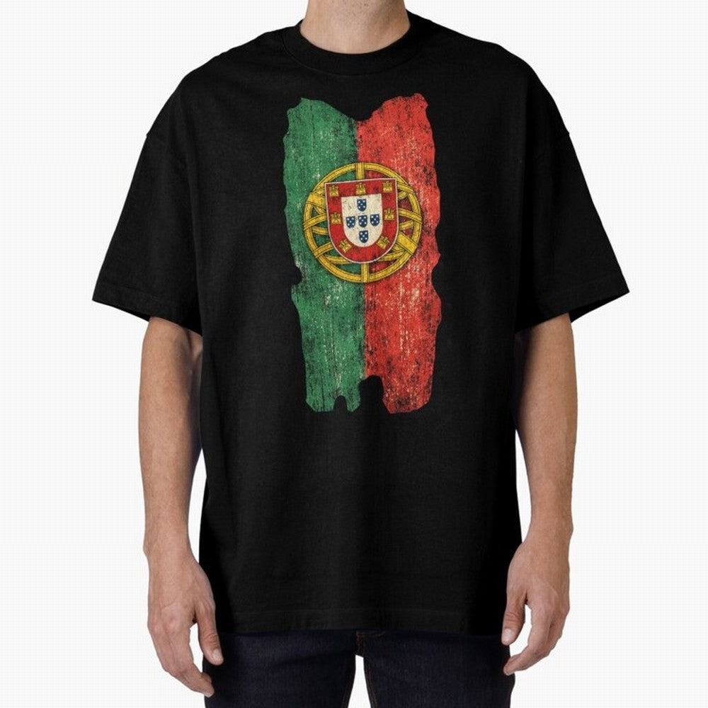 Vintage Portugal Flag Soccer Fan Design Oversized T-Shirt Create FIFA World Cup 2026 Group Stage for Fans of Messi, Neymar and Mbappe and Spain and Netherlands, Bringing Worldwide Fan Energy, Dramatic Goals, Stadium Lights and Championship