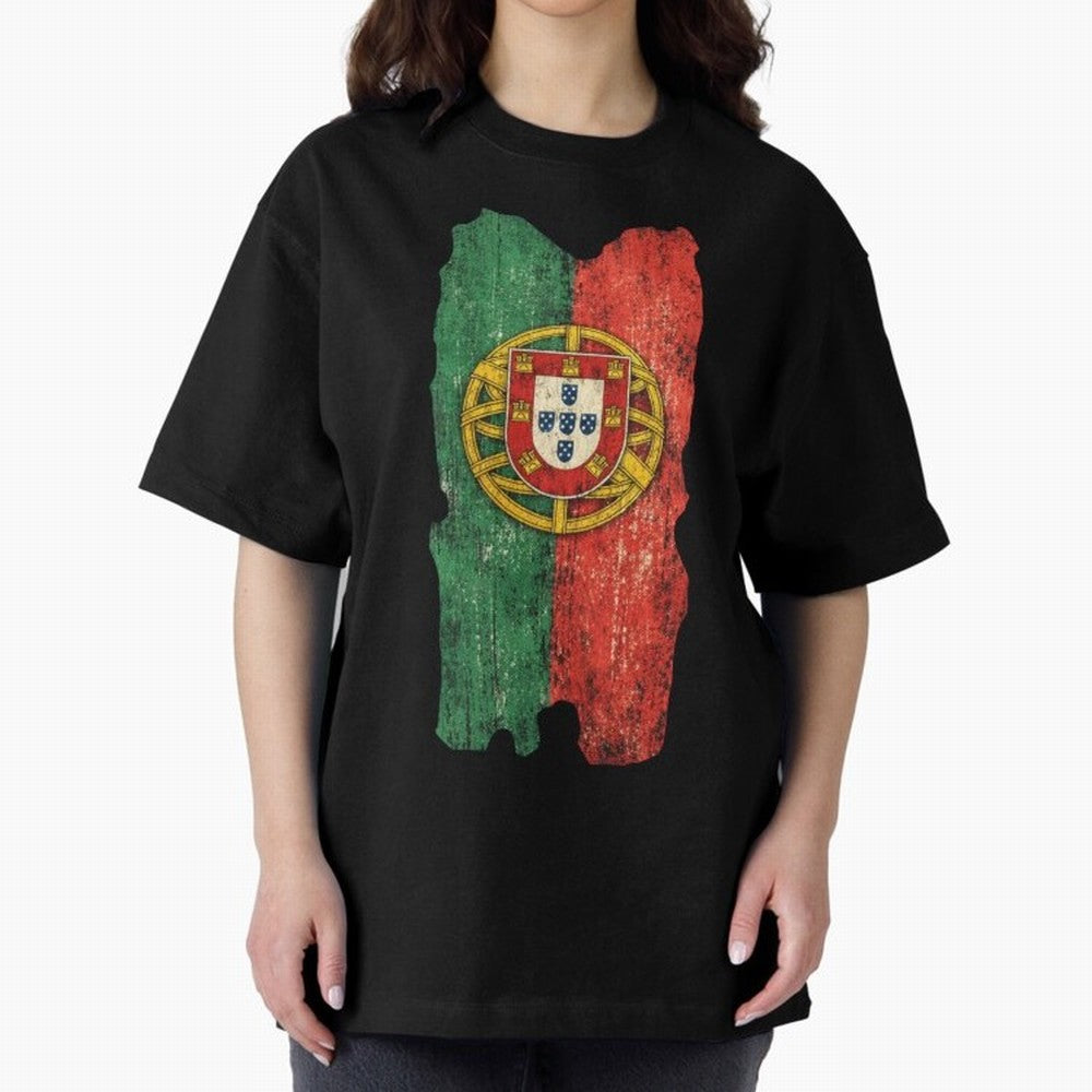 Vintage Portugal Flag Soccer Fan Design Oversized T-Shirt Create FIFA World Cup 2026 Group Stage for Fans of Messi, Neymar and Mbappe and Spain and Netherlands, Bringing Worldwide Fan Energy, Dramatic Goals, Stadium Lights and Championship