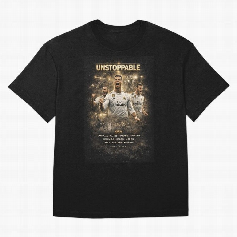 Unstoppable - Real Madrid Oversized T-Shirt Bring FIFA World Cup 2026 Group Stage for Fans of CR7 and Messi and Germany, Bringing Supporter Pride, Iconic Celebrations, Legendary Names and Global Match Day Energy; Perfect for Fans, Collectors,