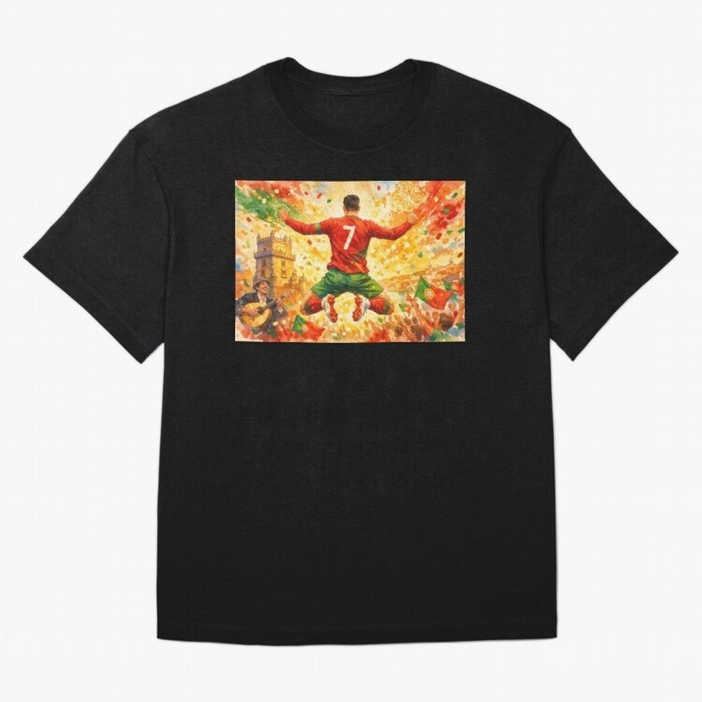 Soccer Player in Mid-Air Celebration Legend CR7 Oversized T-Shirt Represent Football Lovers during FIFA World Cup 2026 USA Canada Mexico for Fans of Mbappe and Brazil, Bringing Supporter Pride, Iconic Celebrations, Legendary Names and Global Match