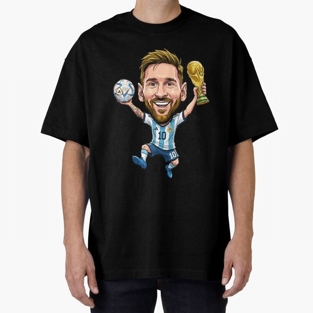 Messi Campion Caricatur Oversized T-Shirt Make Every Match About FIFA World Cup 2026 Spirit, Built around Netherlands, Haaland, Fan Favorite Moments, National Team Passion, Big Match Drama and Soccer History; Built for Supporters Chasing Trophy