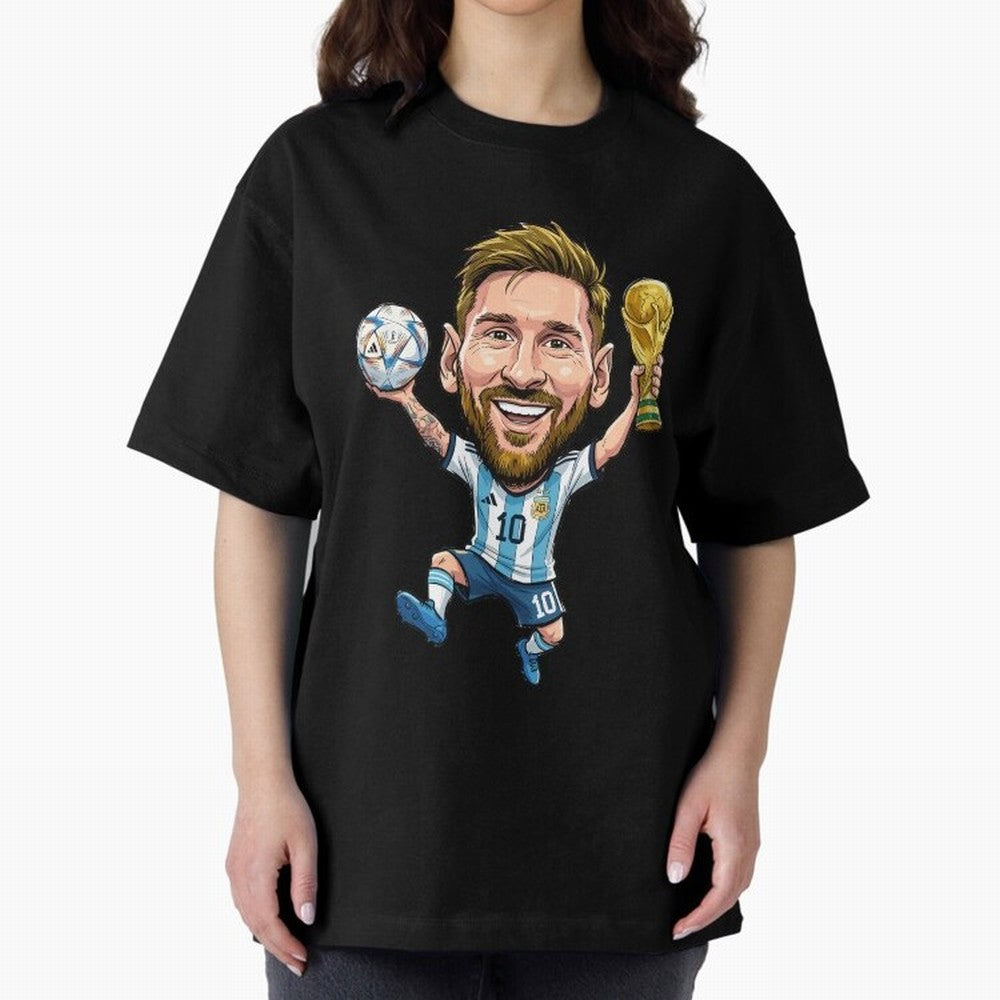 Messi Campion Caricatur Oversized T-Shirt Make Every Match About FIFA World Cup 2026 Spirit, Built around Netherlands, Haaland, Fan Favorite Moments, National Team Passion, Big Match Drama and Soccer History; Built for Supporters Chasing Trophy