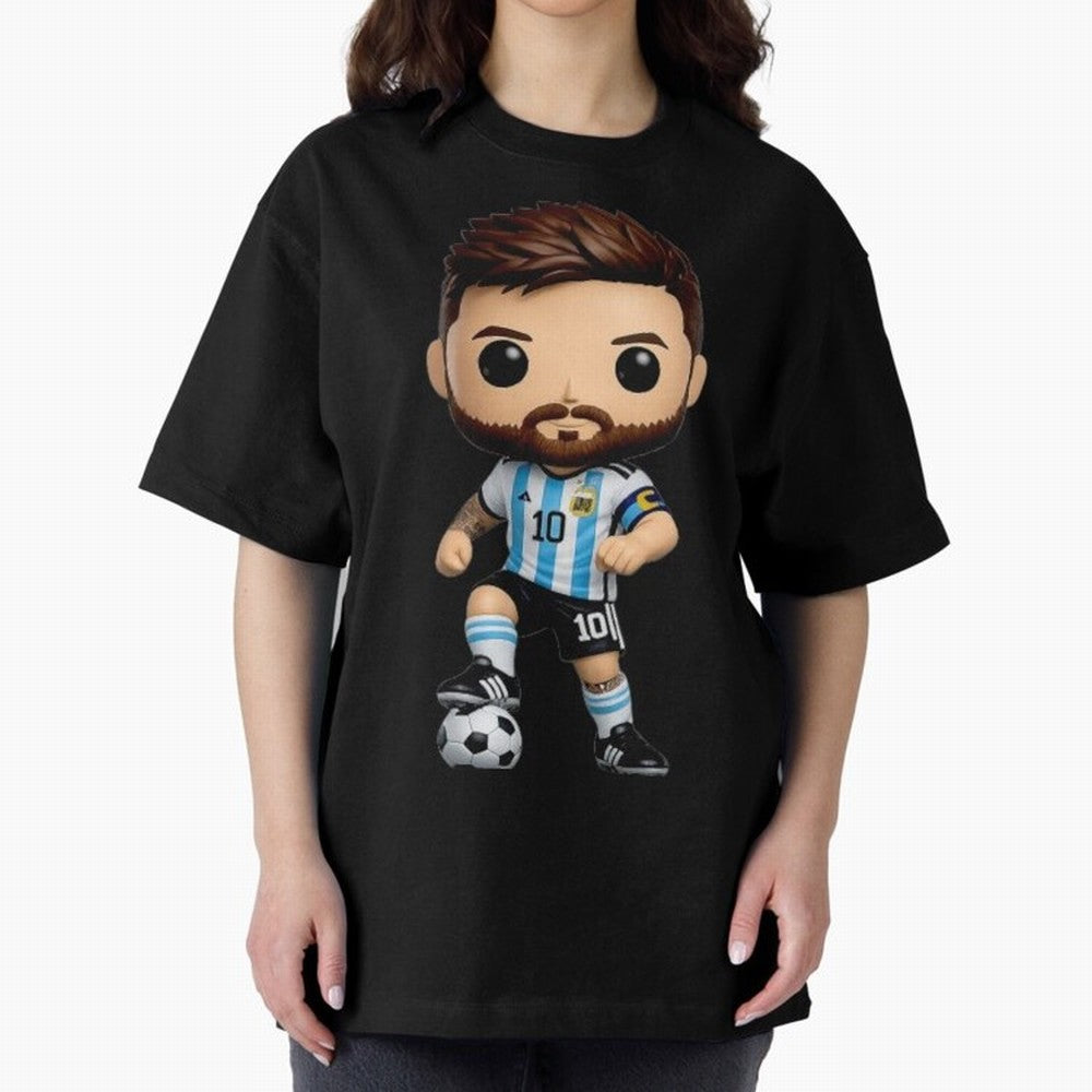 Lionel Messi Figurine Oversized T-Shirt Celebrate Classic Football Spirit in FIFA World Cup 2026 for Fans of CR7 and Messi and England and Germany, Bringing Football History, Final Match Energy, Crowd Noise and Once in a Lifetime Moments; Great for