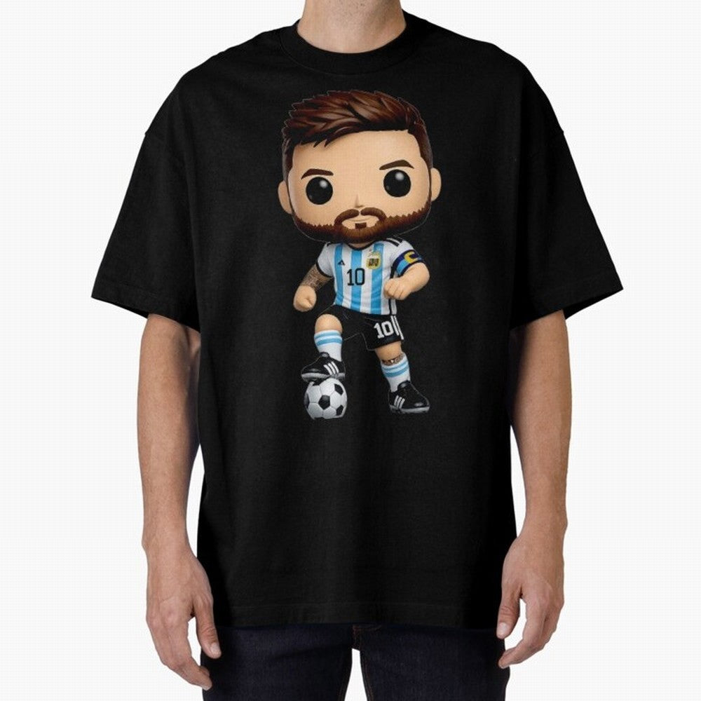 Lionel Messi Figurine Oversized T-Shirt Celebrate Classic Football Spirit in FIFA World Cup 2026 for Fans of CR7 and Messi and England and Germany, Bringing Football History, Final Match Energy, Crowd Noise and Once in a Lifetime Moments; Great for