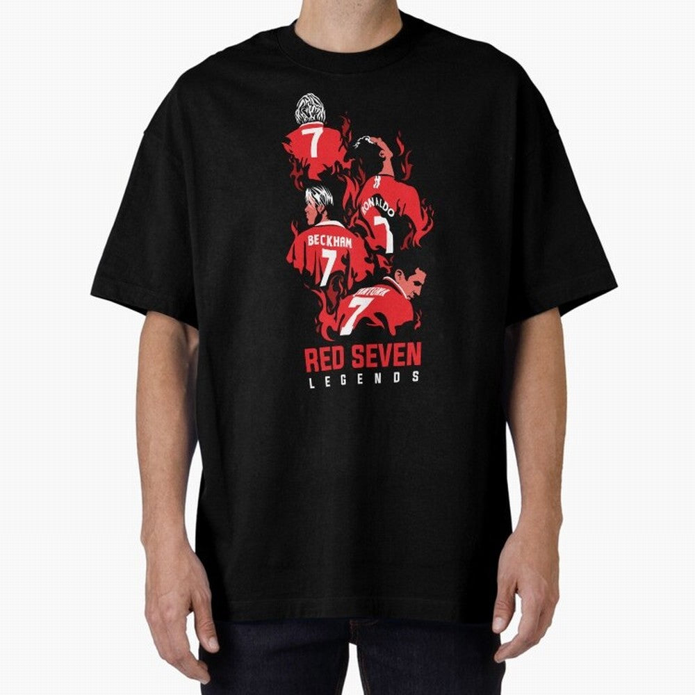 The Red Seven - Man Utd Oversized T-Shirt Live the Energy of FIFA World Cup 2026 for Fans of Messi, Neymar and Mbappe and Brazil, Portugal and Argentina, Bringing Vintage Soccer Flavor, Modern Football Stars, National Flags and Final Night Emotion;