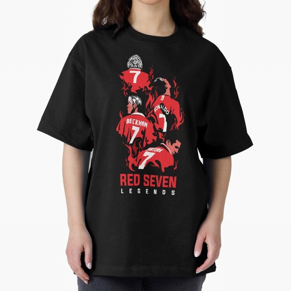 The Red Seven - Man Utd Oversized T-Shirt Live the Energy of FIFA World Cup 2026 for Fans of Messi, Neymar and Mbappe and Brazil, Portugal and Argentina, Bringing Vintage Soccer Flavor, Modern Football Stars, National Flags and Final Night Emotion;
